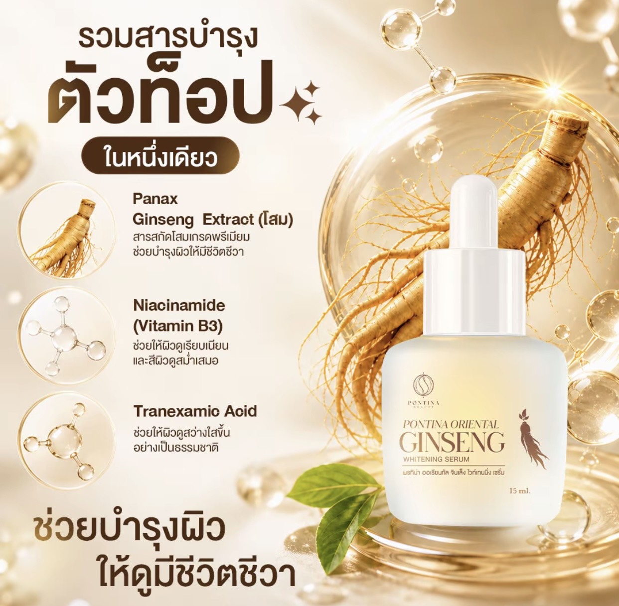 �ٻ�Ҿ���2 �ͧ�Թ��� : �÷Թ�� �������� Potina Oriental Ginseng Whitening Serum 15ml. ( �ͧ�� 100% )