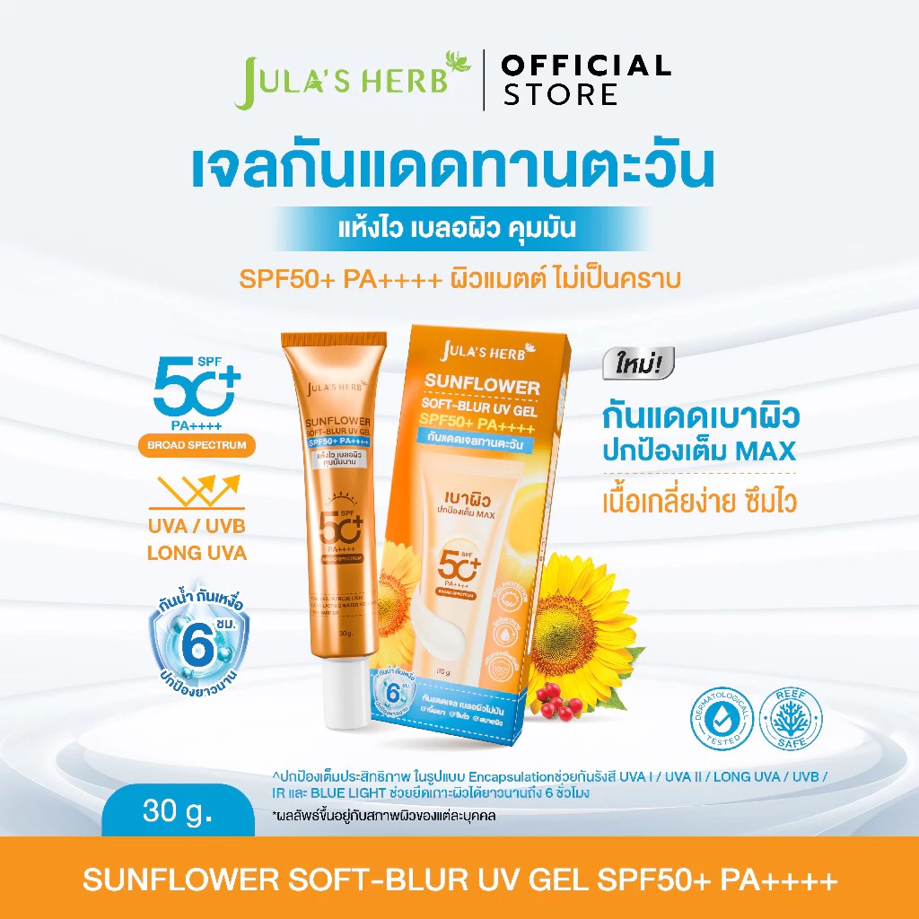 �ٻ�Ҿ���2 �ͧ�Թ��� :  1��ʹ  �šѹ�ഴ�ҹ���ѹ ��������� �ѹ�ഴ��ͼ�� ����ѹ 30g. SUNFLOWER SOFT-BLUR UV GEL SPF50+ PA++++
