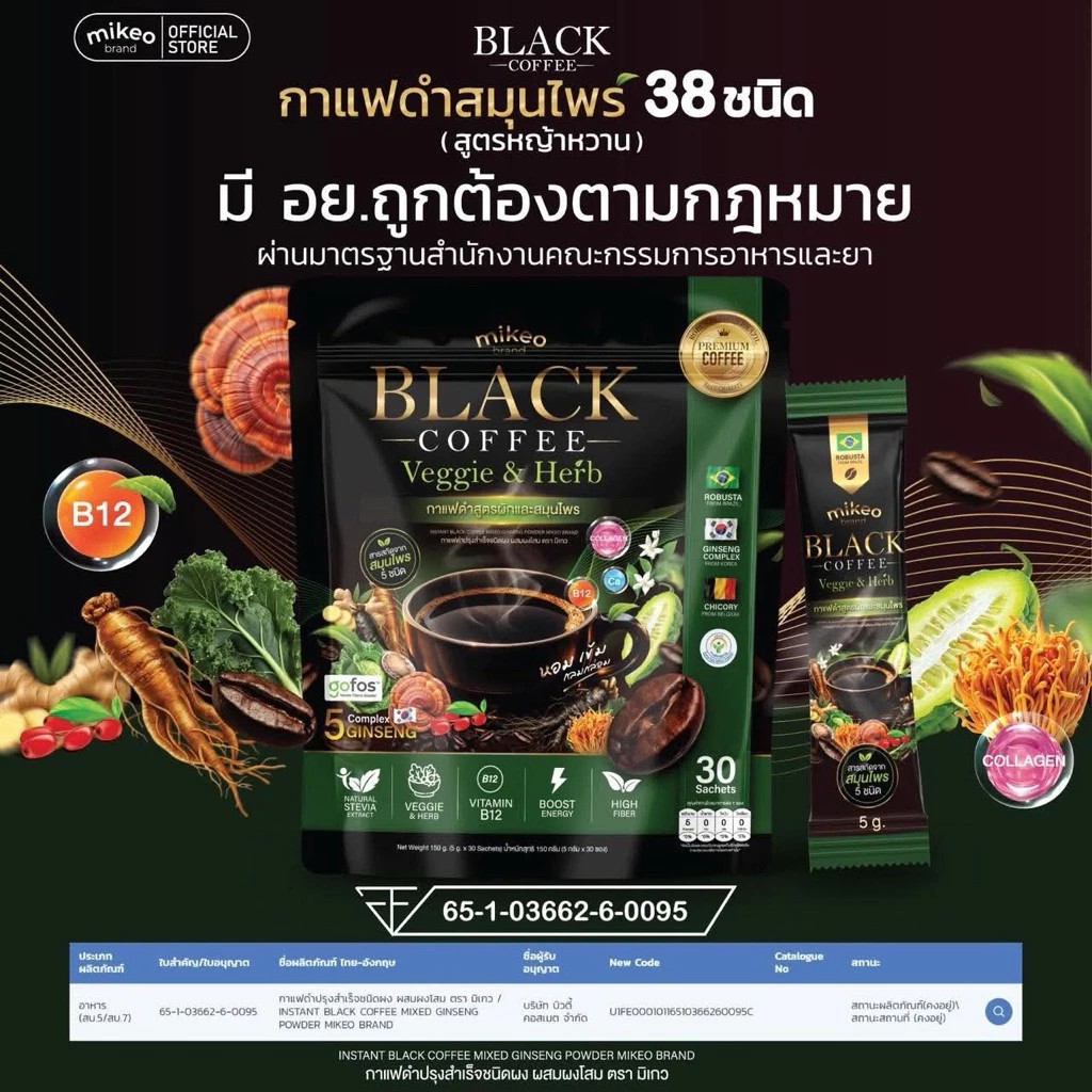 �ٻ�Ҿ���2 �ͧ�Թ��� : ���� ��ῴ� Mikeo Black Coffee Veggie �ٵüѡ��ع�� ����� 1 ��� 30 �ͧ