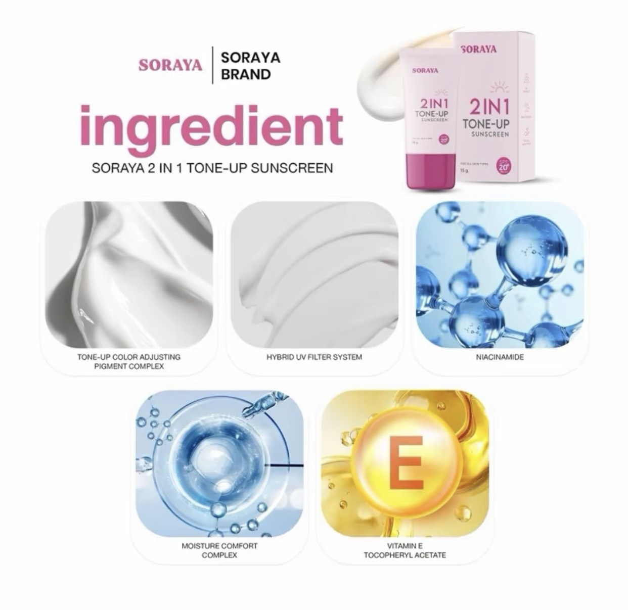 �ٻ�Ҿ���3 �ͧ�Թ��� : �ѹᴴ����¹�� ��í� Soraya 2in1 Tone-Up Sunscreen Spf20 Pa++ ��Ҵ 15g. 1 ��ʹ